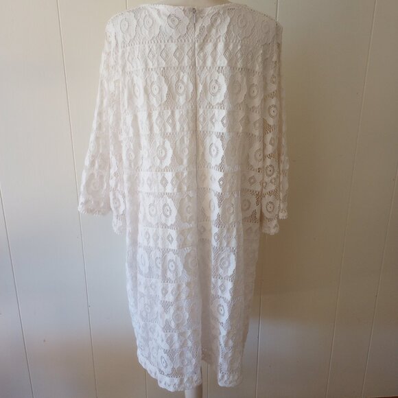 Ruby Rd Dress 2X White Lace Floral Crochet Boho Romantic Fairy Bell Sleeve Lined - Picture 4 of 5